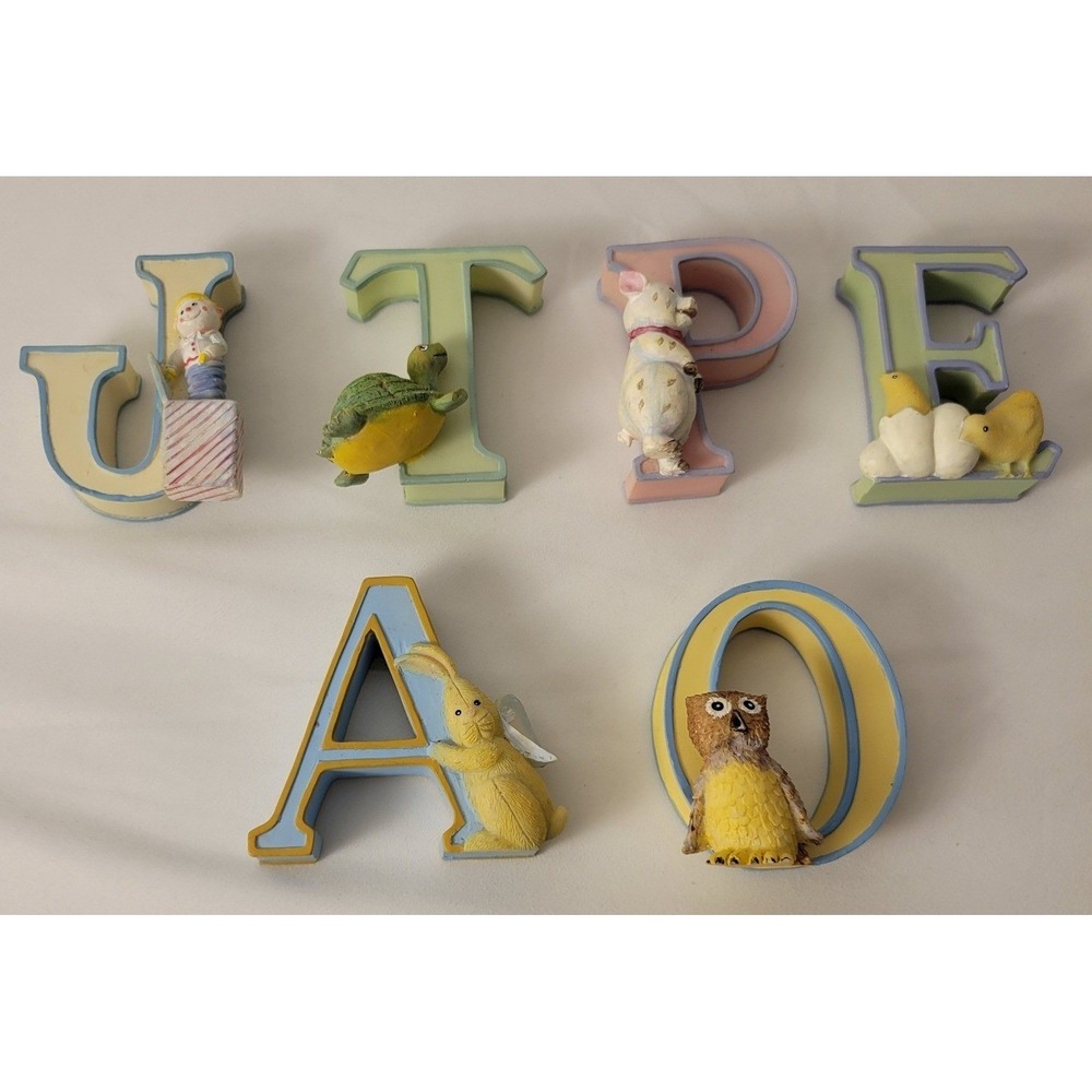 Child to Cherish Alphabet Animal Letters Nursery Decor 6pc Pastel Resin JTPEA O
